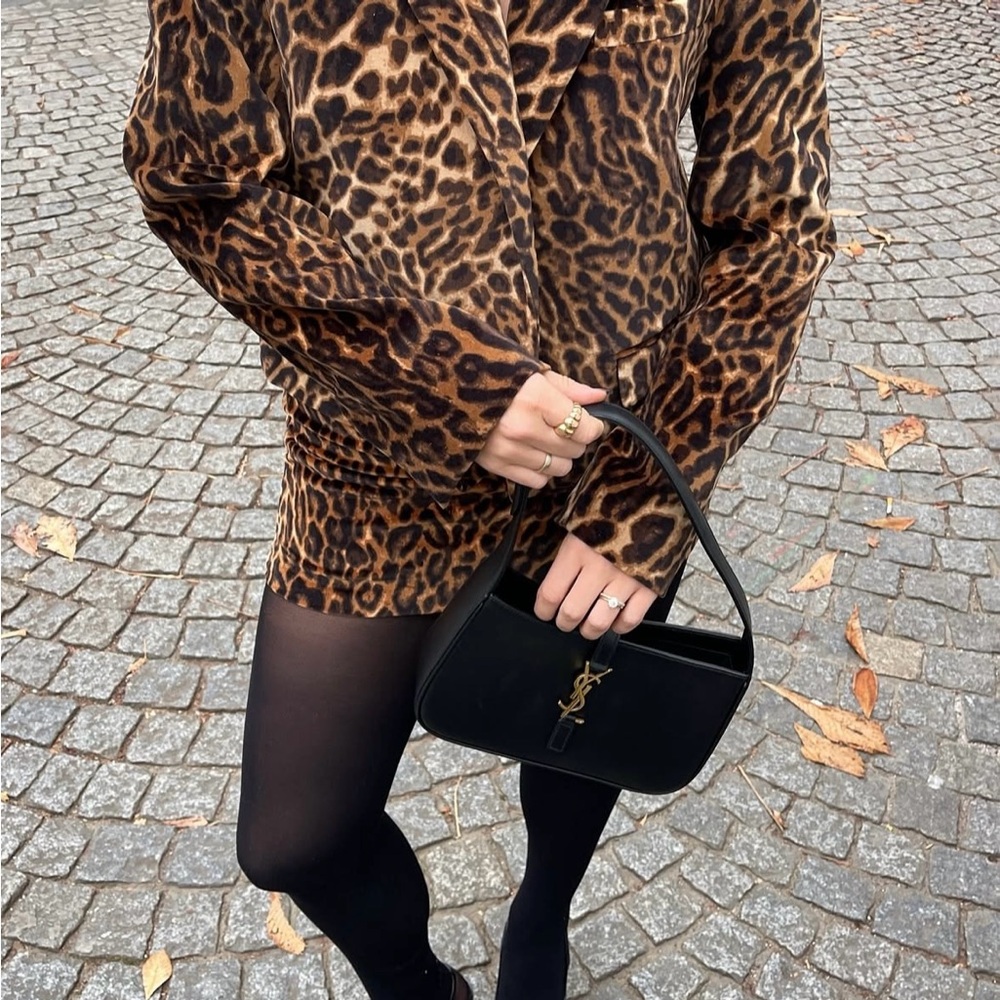 Zara brown blazer animal print velvet velour cheetah leopard suit jacket - Picture 5 of 15